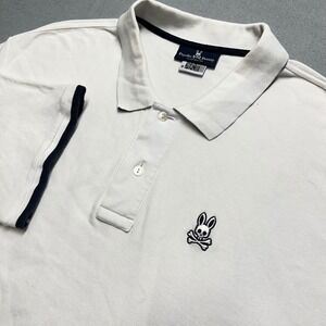 Psycho Bunny White Pima Cotton Polo Shirt Navy Tipped Size 9 3XL Mens Logo